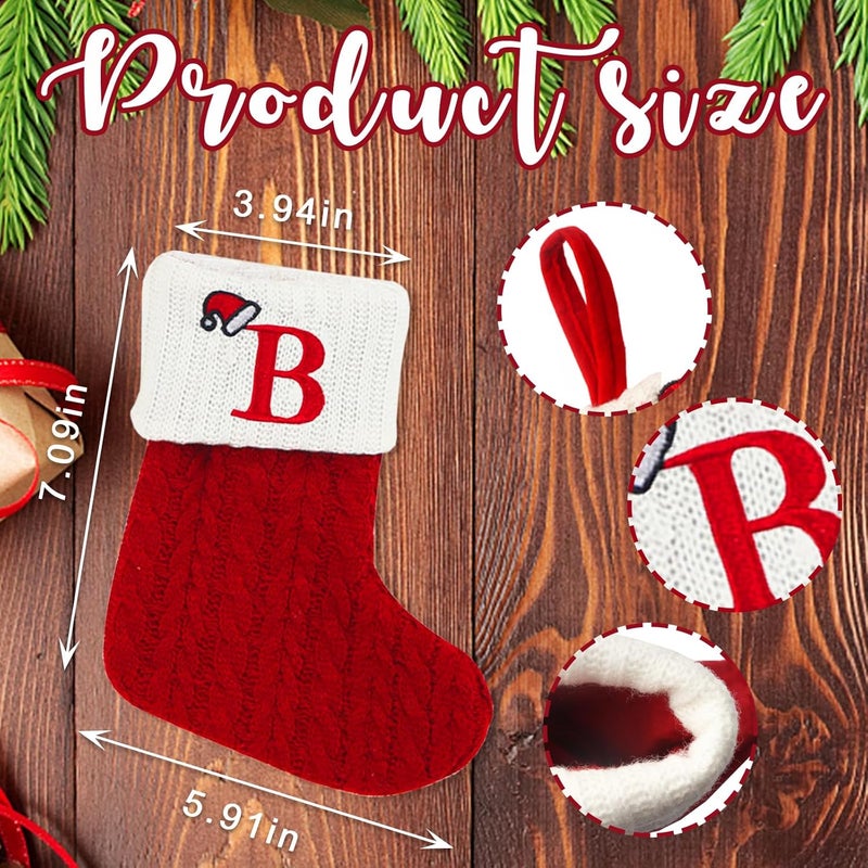Heureppy Christmas Stockings Small Xmas English Letters Hanging Stockings Christmas Socks Double Sided Fireplace Hanging Stockings for Christmas Party Decoration New Year Party Gift Favors Supplies (Letter B) - Image 1